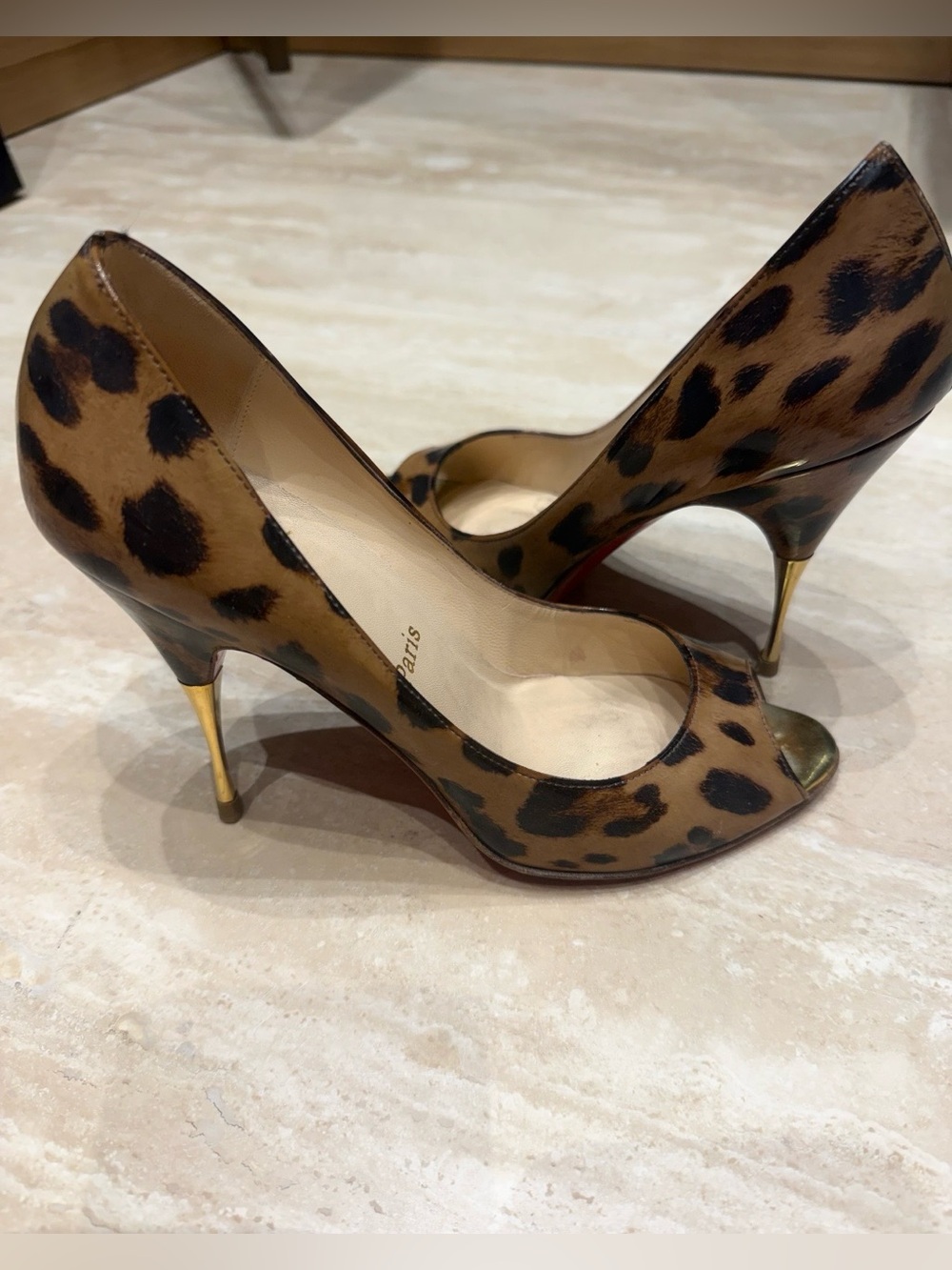 Christian Louboutin Leopard Print Peep-
Toe Heels Size 38 1/2